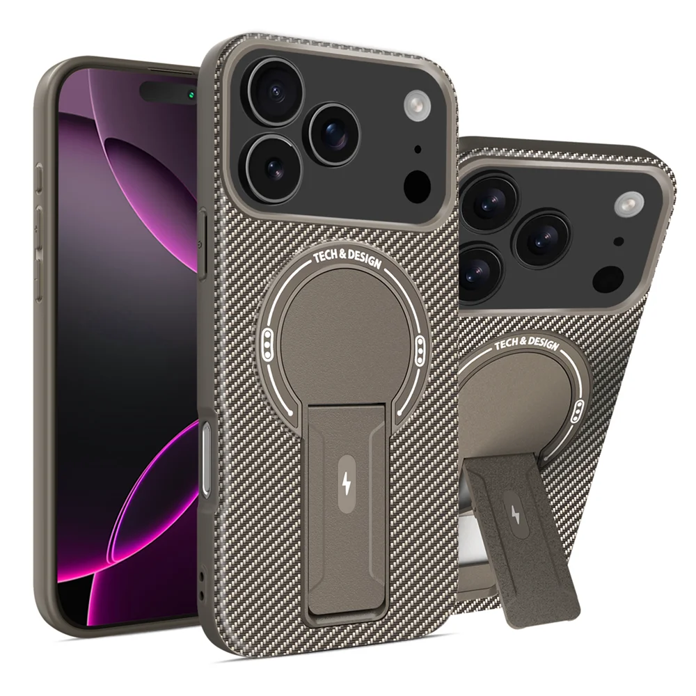 Luxury Carbon Fiber Magnetic Stand Case – iPhone 15–17 Series