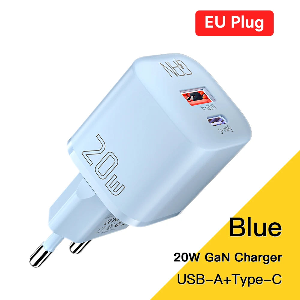 Essager 20W GaN USB Type C Charger Fast Charge Phone QC 3.0 Quick Chargers For iPhone 15 14 13 12 11Pro Max Mini iPad Charging