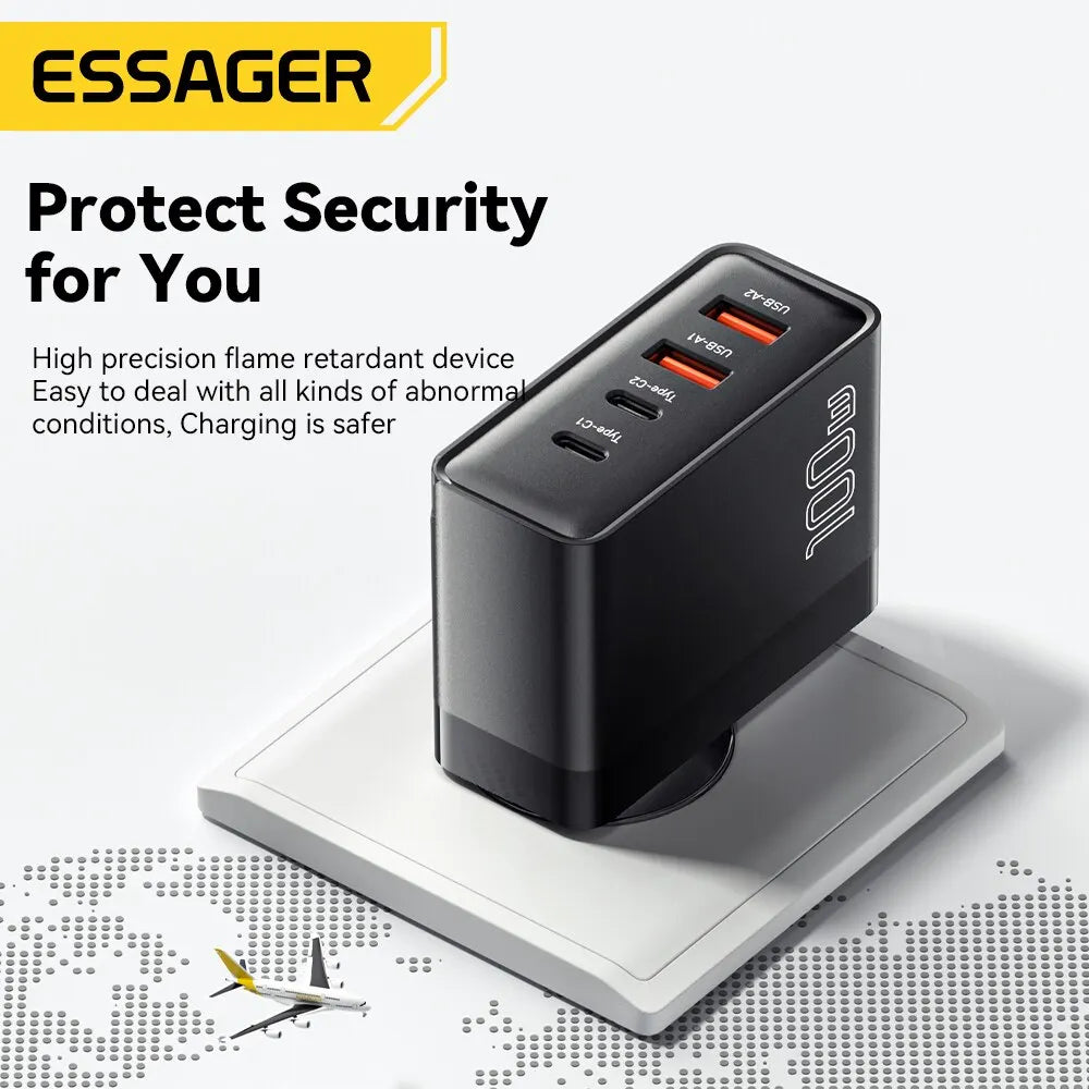 Essager 100W GaN USB-C Quick Charger – PD & QC for iPhone, Xiaomi, MacBook