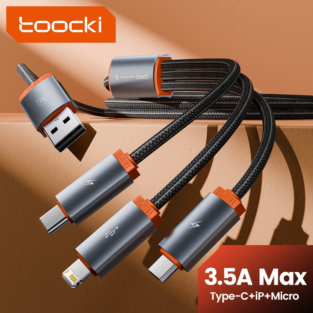 TOOCKI 3-in-1 Fast Charging Cable – USB-C, Lightning & Micro USB Multi Charging Cable