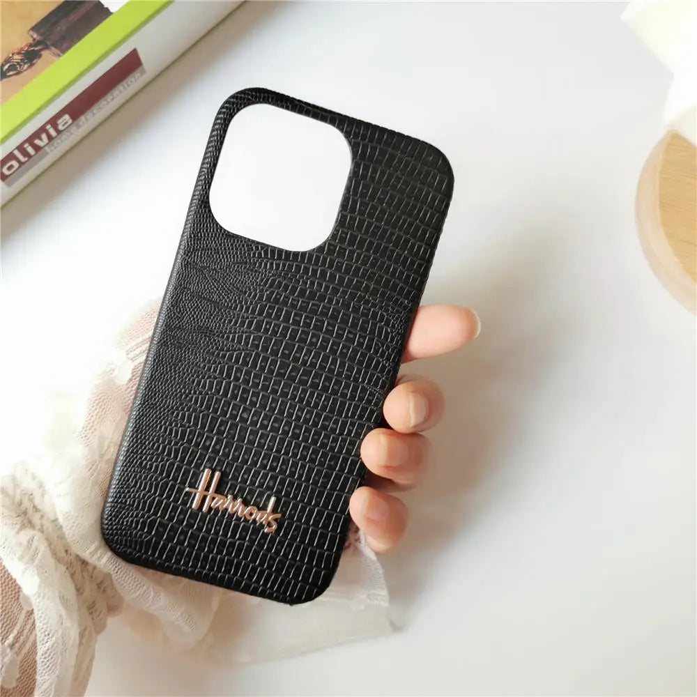 Luxury Business Lizard Skin Pattern Couple Hard Case For Iphone 17 16 14 15 11 12 13 Pro Max PU Leather Cover Fundas