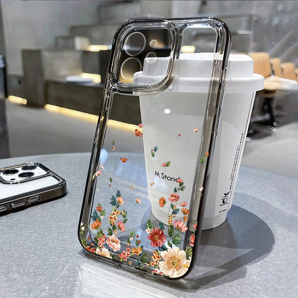 Transparent Flower Silicone Shockproof Case – iPhone 15–17 Series