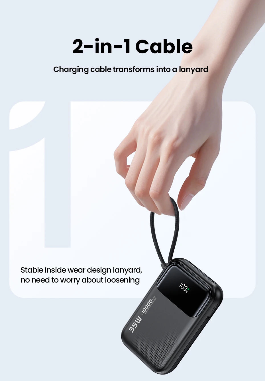 35W Portable Power Bank with Built-in Cable – QC PD 3.0 Fast Charge