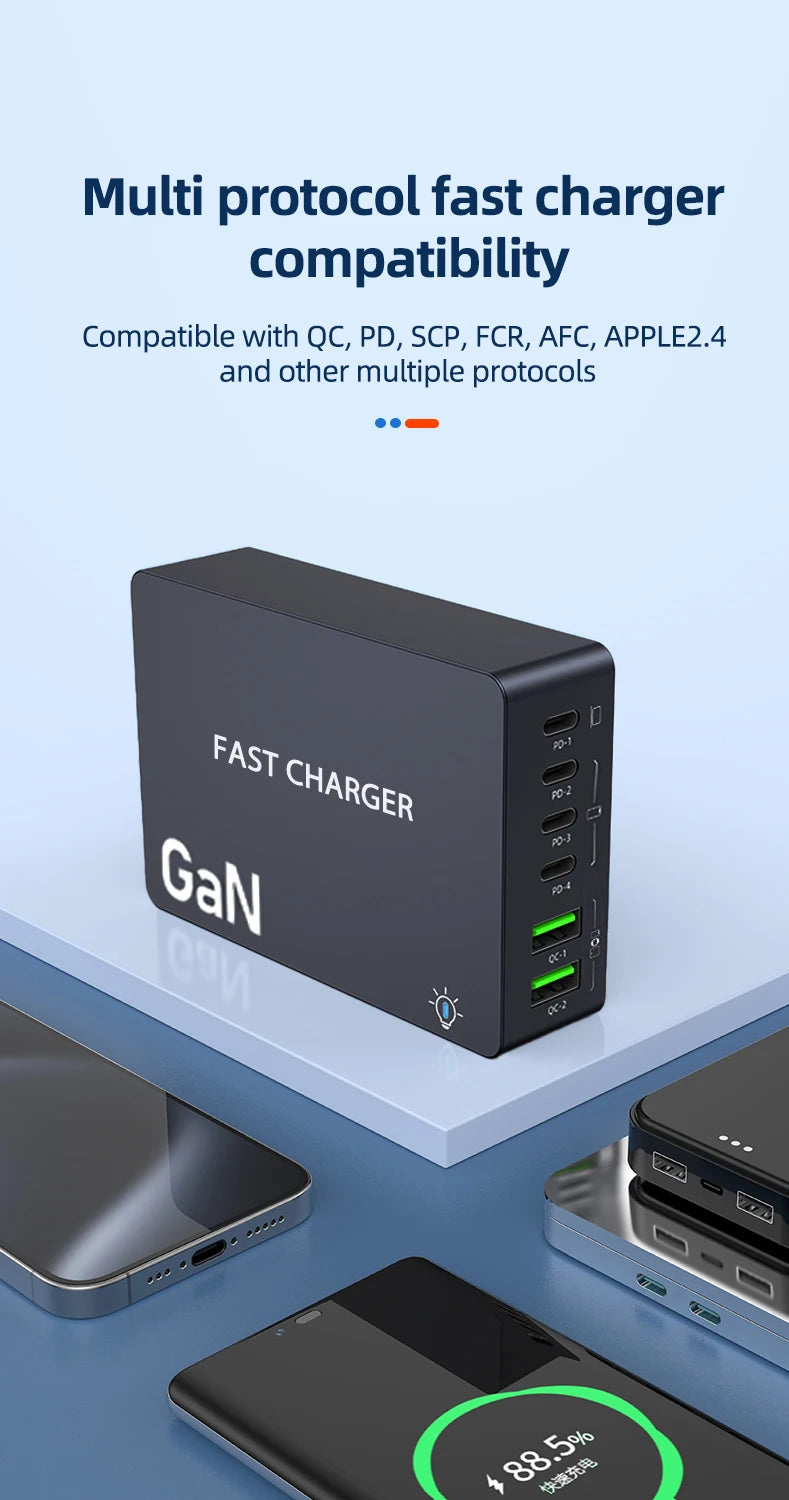 990W GaN Desktop Charging Station – 6-Port Fast Charger with 4 USB-C & 2 USB-A Ports