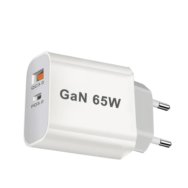 2-Port 65W GaN USB-C Charger – PD Fast Wall Adapter for Phones