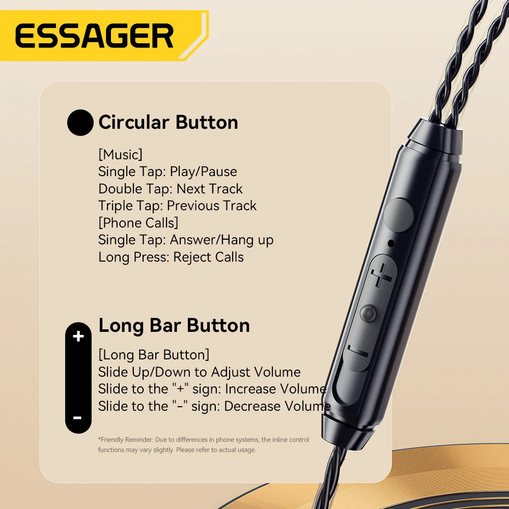 Essager 3.5mm In Ear Wired Headphone With Microphone For Xiaomi Redmi Samsung Computer PC Tablets Smartphone Headset Earphone