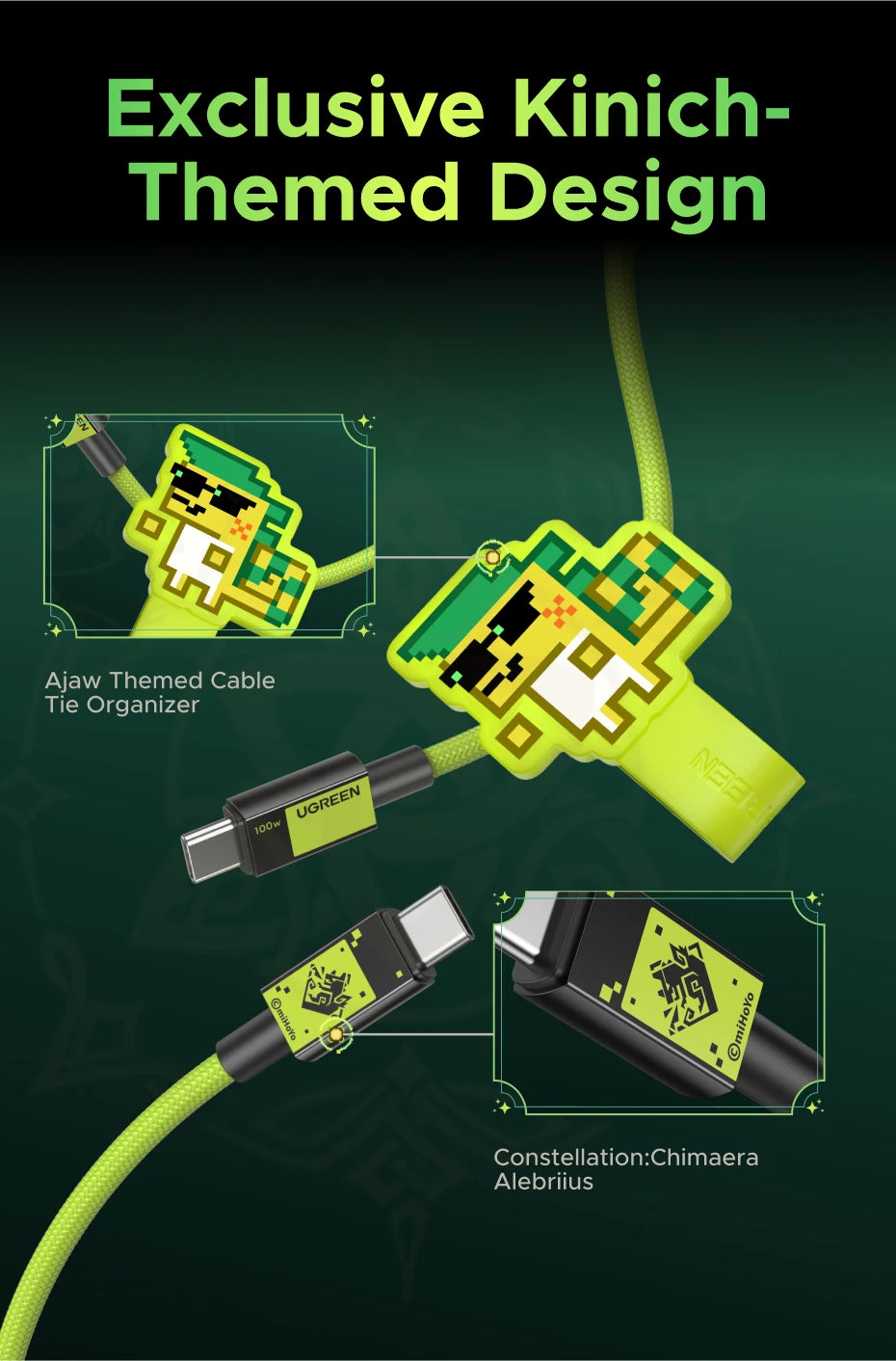 UGREEN Genshin Impact USB-C Cable – 100W Fast Charge for iPhone & Samsung