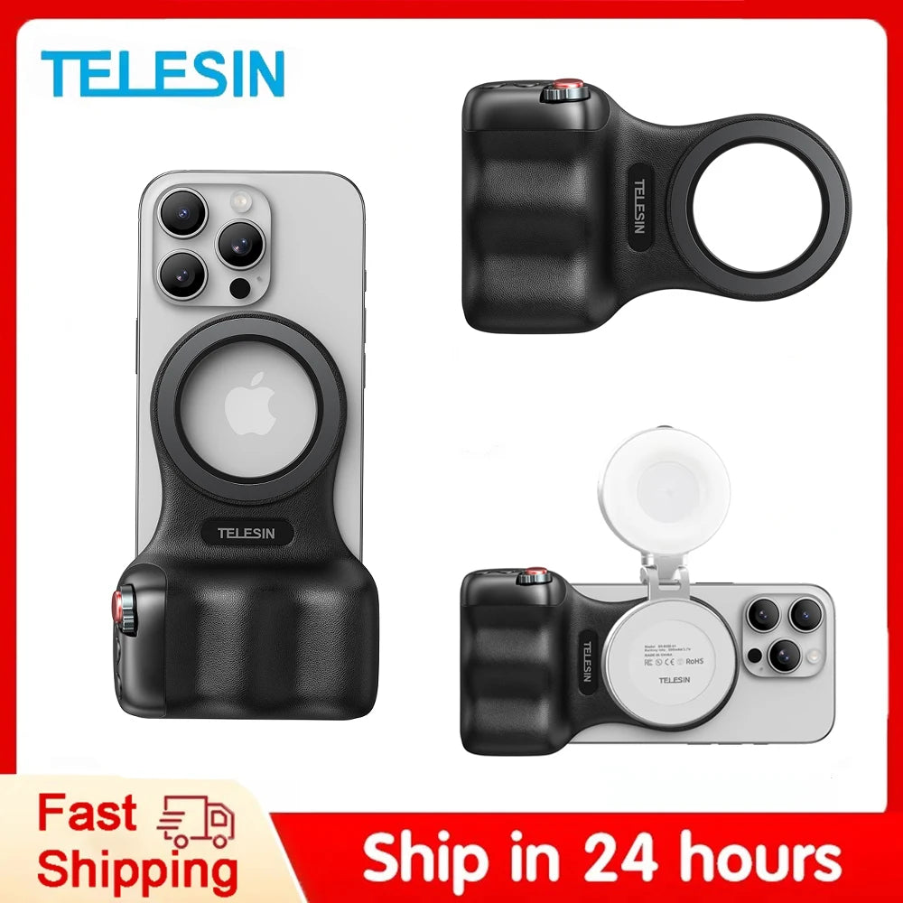 TELESIN Magnetic Camera Hand Grip – Phone Holder with Remote