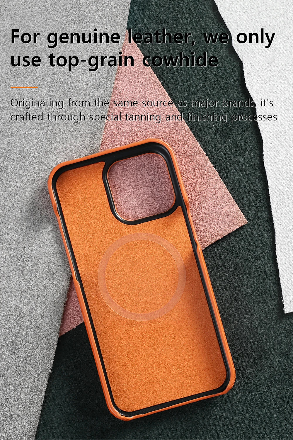 iPhone MagSafe Leather Case – Cowhide Lychee, Pro & Max