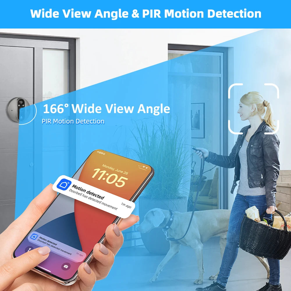 3MP Smart WiFi Doorbell Camera – PIR Motion & 5000mAh Battery