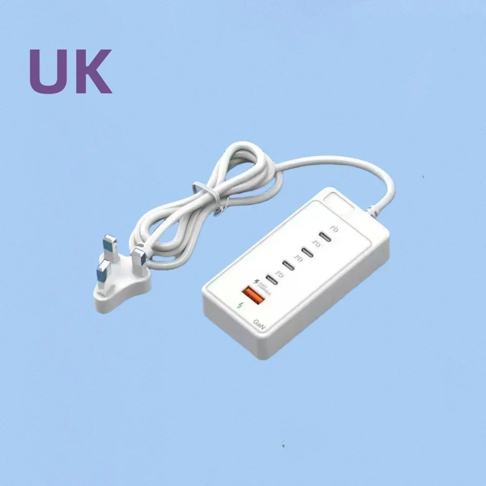 65W USB-C Fast Charging Hub – Multi-Port Wall Charger with 1M Extension Power Socket