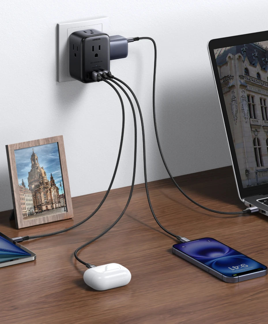 UGREEN 20W Power Strip – 4 AC Outlets, 3 USB-A & 1 USB-C for Home & Travel