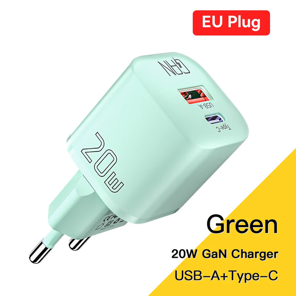 Essager 20W GaN USB Type C Charger Fast Charge Phone QC 3.0 Quick Chargers For iPhone 15 14 13 12 11Pro Max Mini iPad Charging