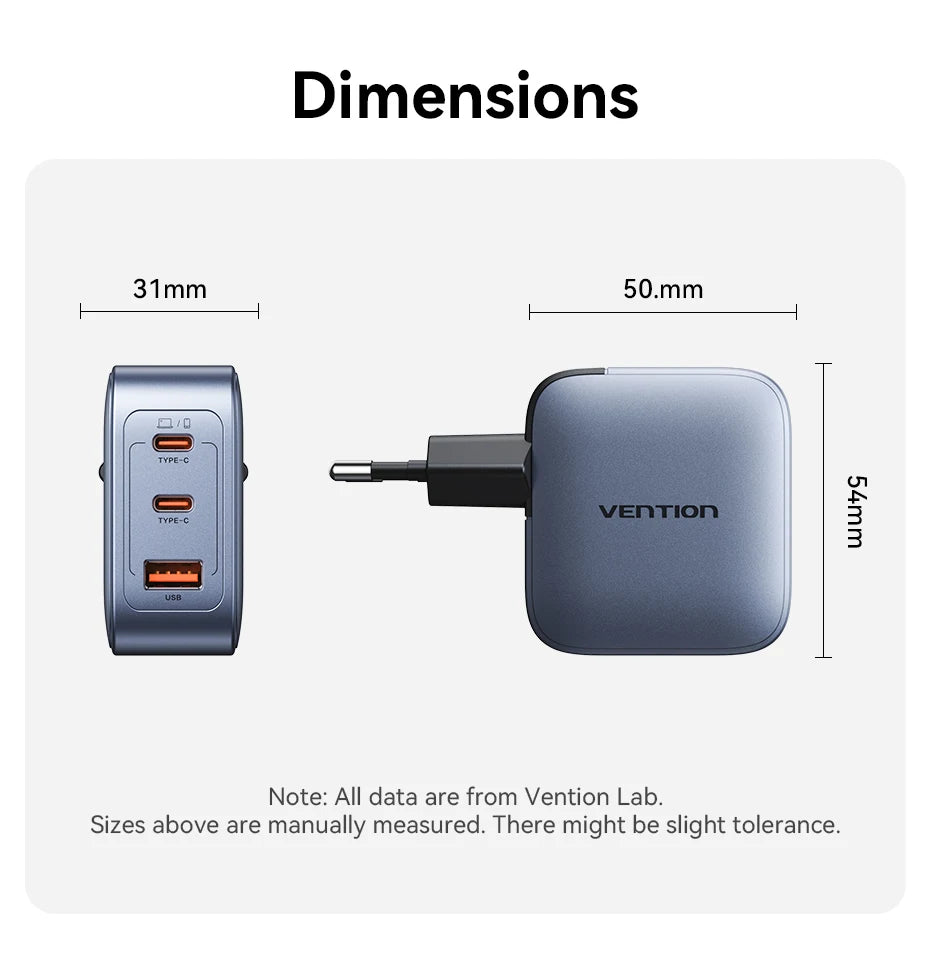 Vention 70W GaN Fast Charger – USB-C PD for Phones & Laptops