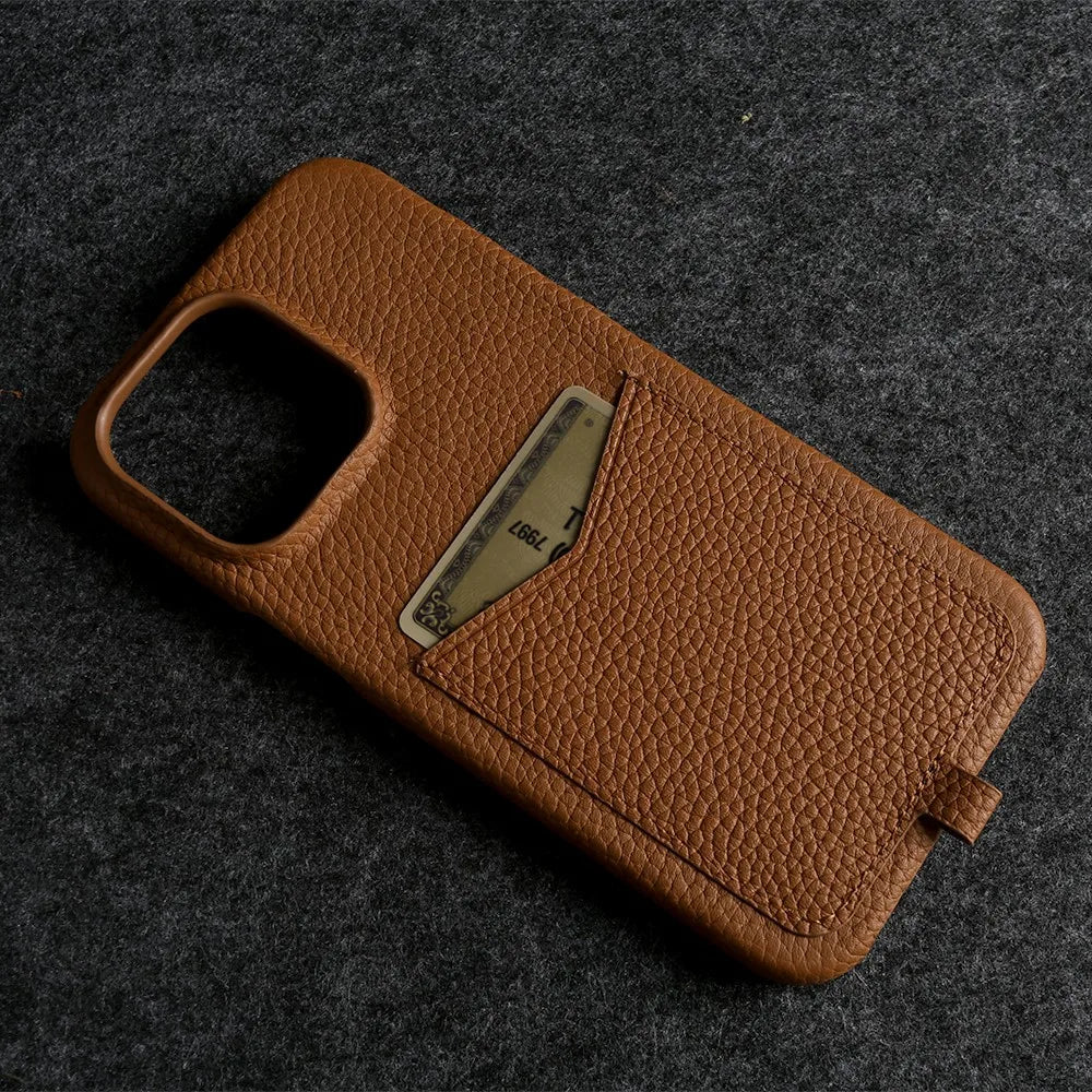 Multifunctional Charging Cable Lanyard Genuine Leather Case For iPhone 16 Pro Max 15Pro 11 13 12 14Pro Crossbody Strap Card Slot