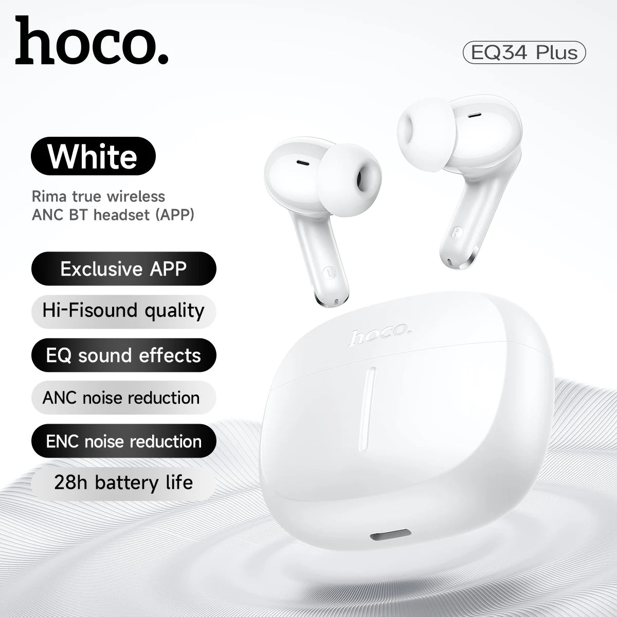 HOCO ANC Acitve Noise Reduction Wireless Bluetooth 5.4 Earbuds With App Control EQ Sound HiFi Sports Music Earbuds 28H Standby