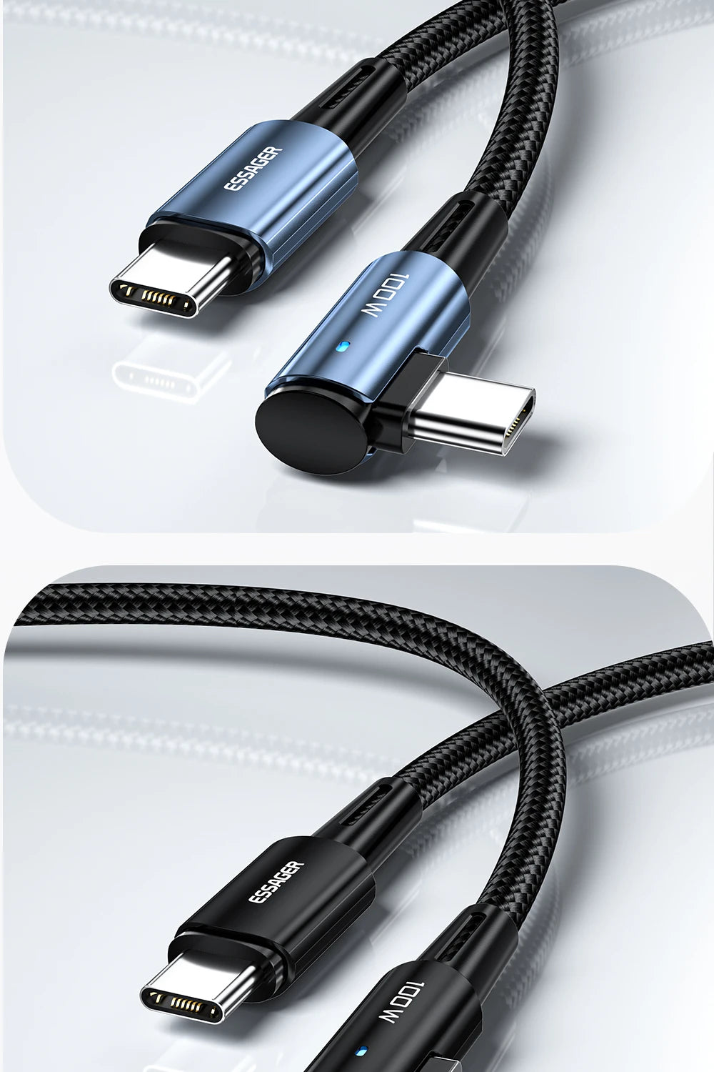 Essager 100W USB-C Cable – 90° Fast Charging & Data Wire