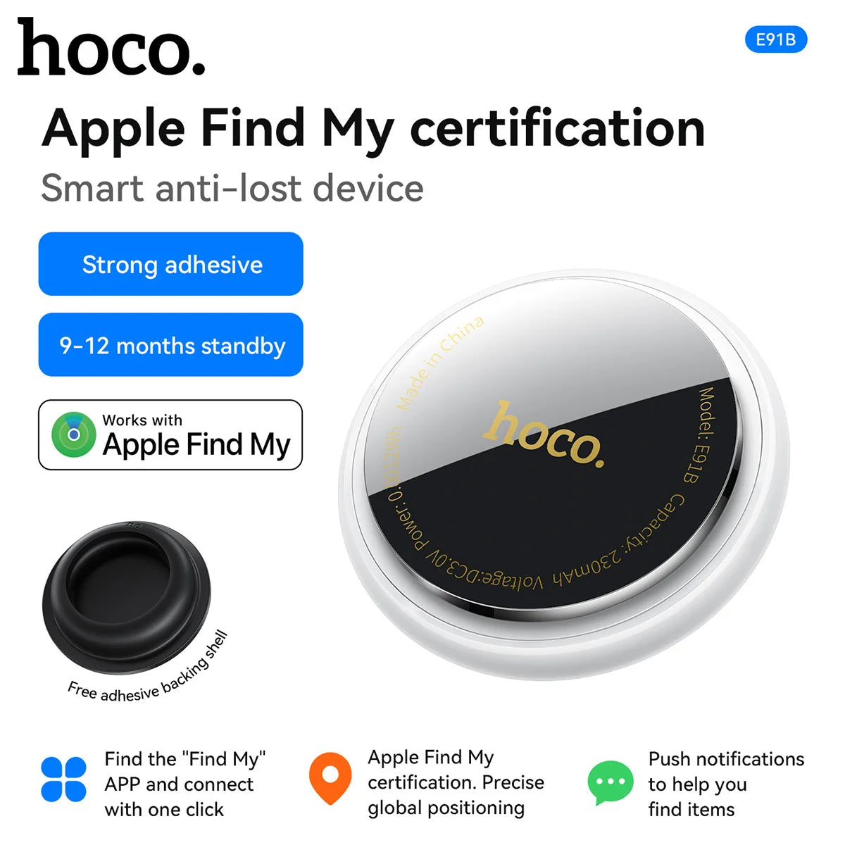 HOCO E91B AirTag Tracker – Intelligent Anti-Lost GPS Locator with Adhesive Case