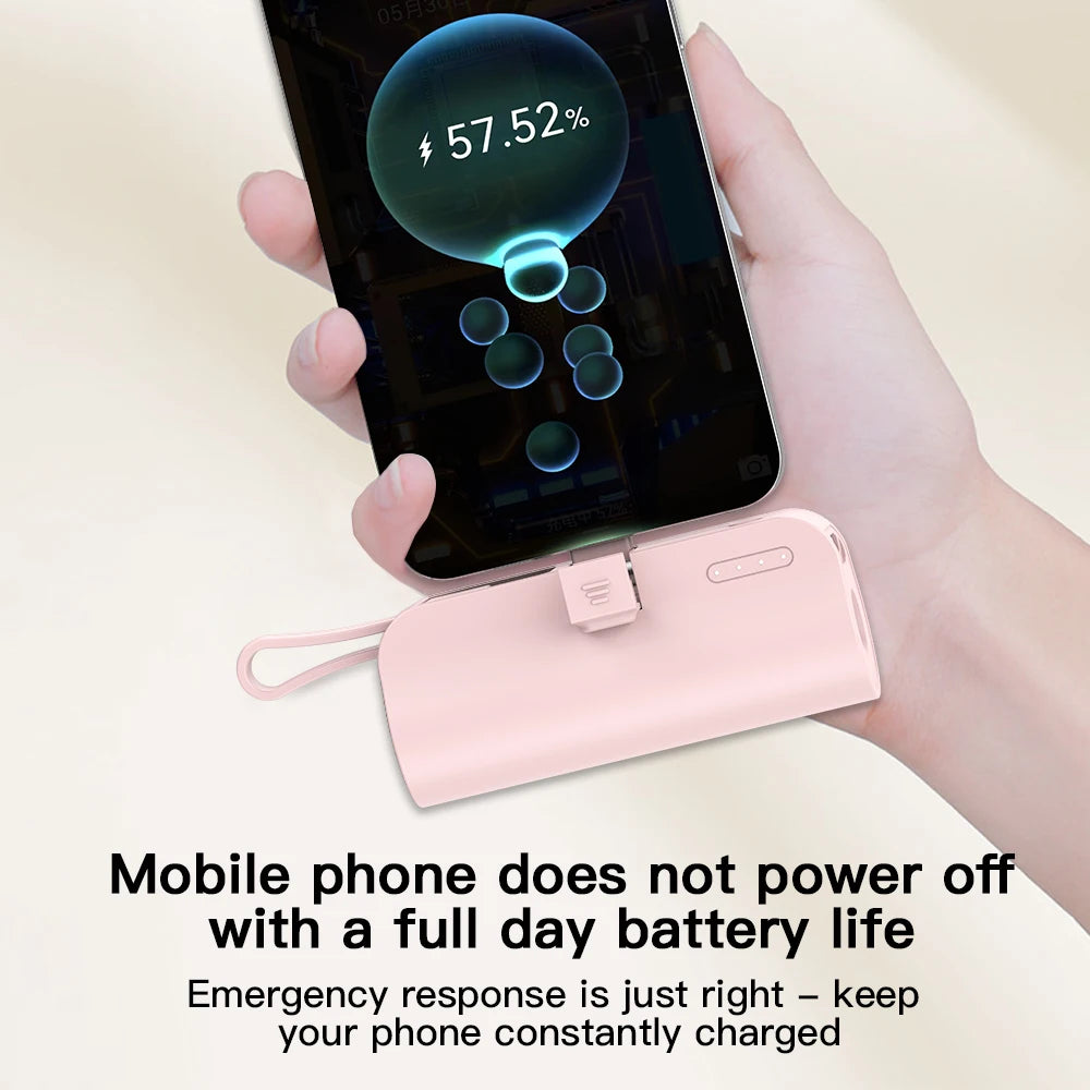 5000mAh Mini Portable Charger with Built-in Cable