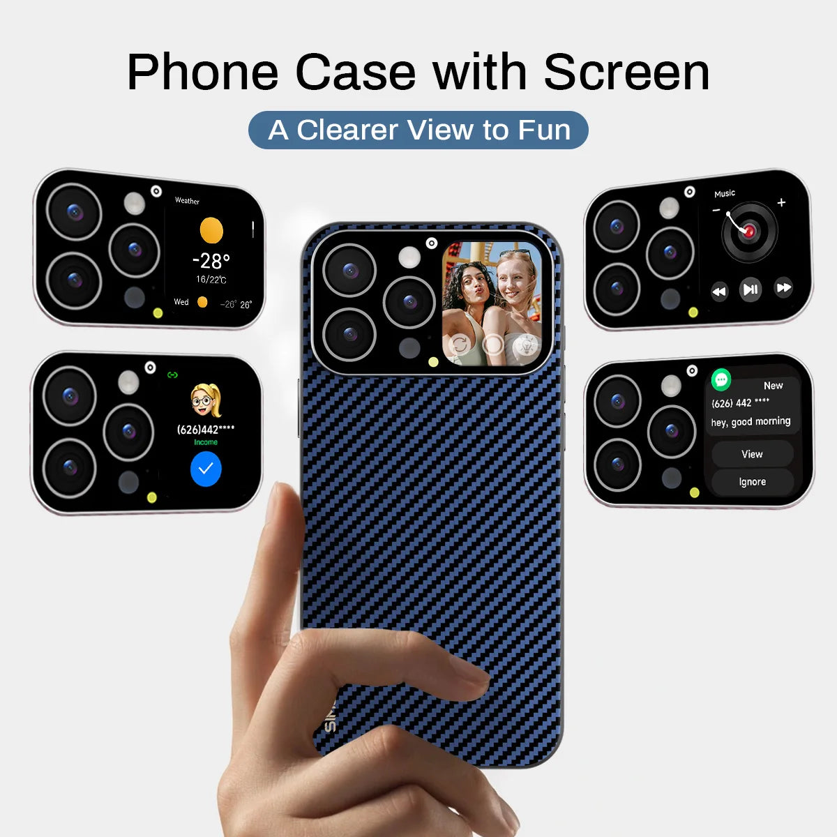 Smart Window Display Phone Case for iPhone 13–16 Series – Custom Video & Music Control