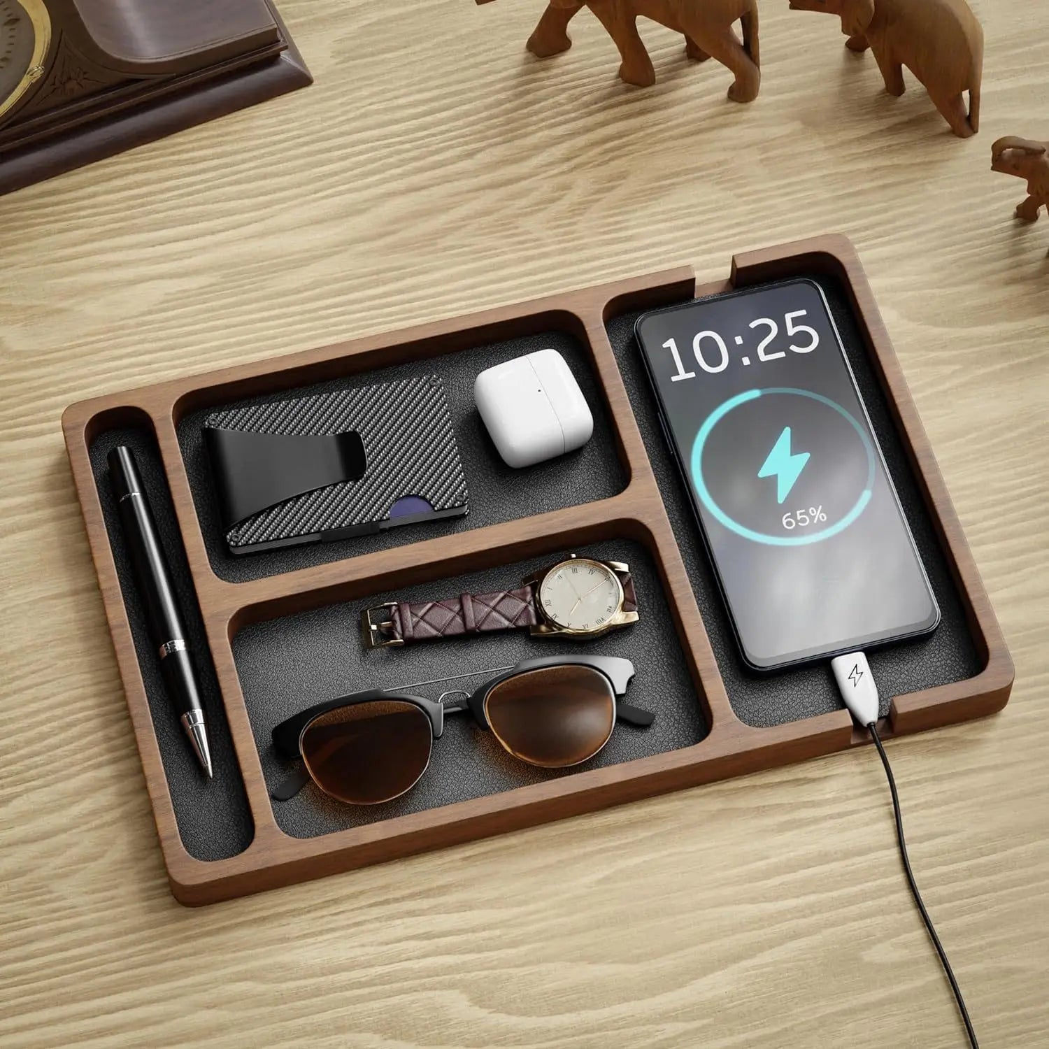 Wooden Office Desk Storage Box – Multi-Compartment Organizer for Accessories