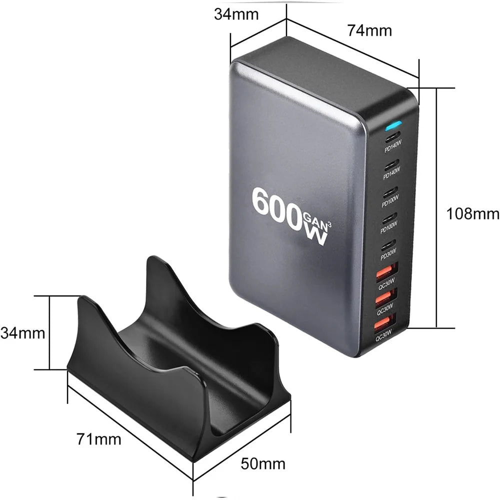 2025 600W GaN 8-Port Fast Charger – USB-C PD3.1