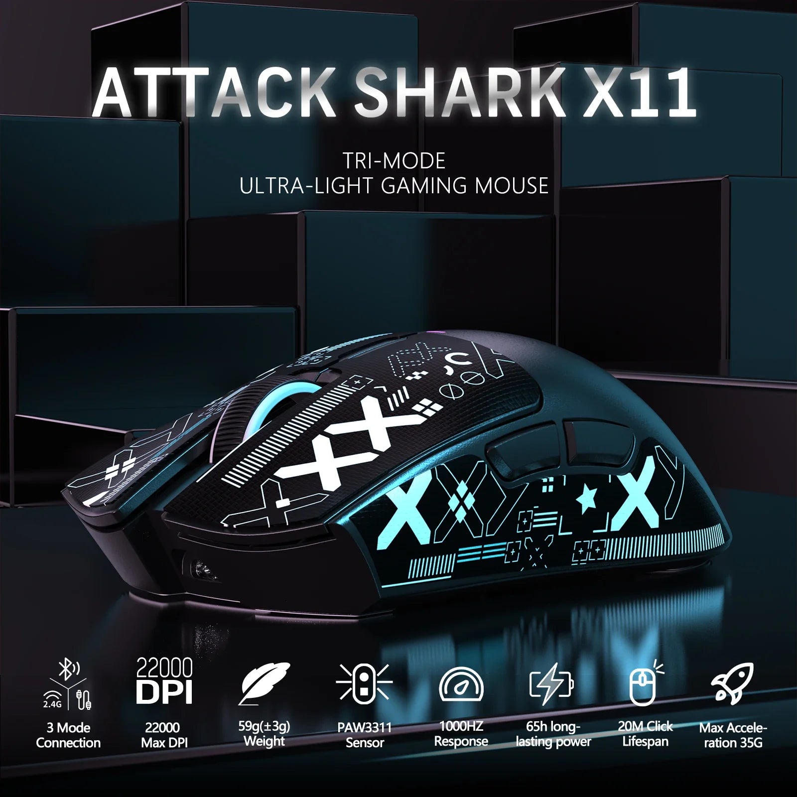 ATTACK SHARK X11 Gamer Mouse – Wireless, 3 Modes & Charging Dock