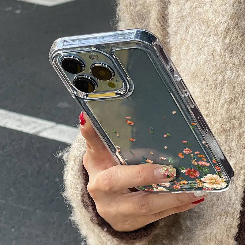 Transparent Flower Silicone Shockproof Case – iPhone 15–17 Series