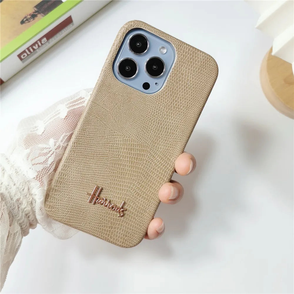 Luxury Business Lizard Skin Pattern Couple Hard Case For Iphone 17 16 14 15 11 12 13 Pro Max PU Leather Cover Fundas