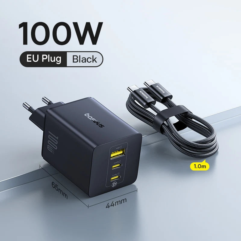Baseus 100W Fast Charger GaN Charger For iPhone 17 16 Xiaomi Samsung Laptop Tablet USB C Charger QC PD Charger USB Phone Charger