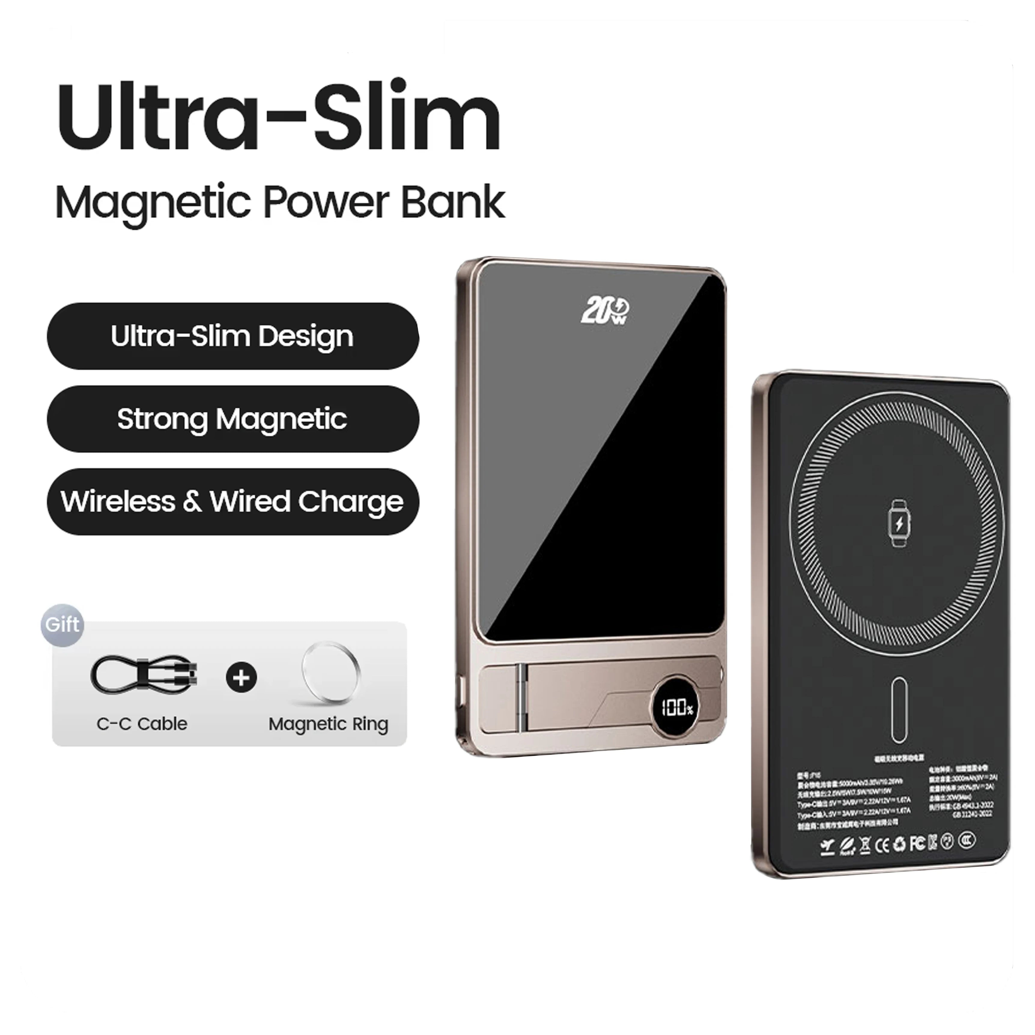 Ultra-Slim Magnetic Power Bank – 10,000mAh Fast Wireless Charge