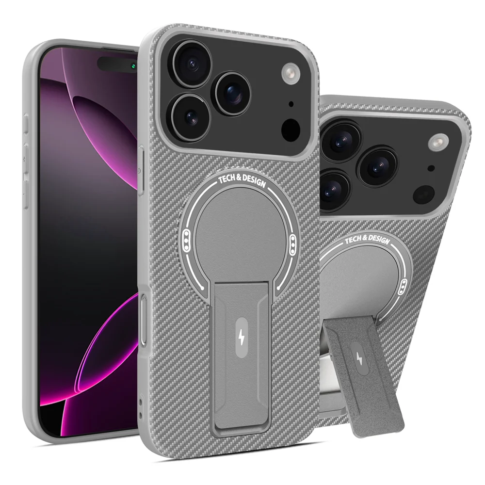 Luxury Carbon Fiber Magnetic Stand Case – iPhone 15–17 Series