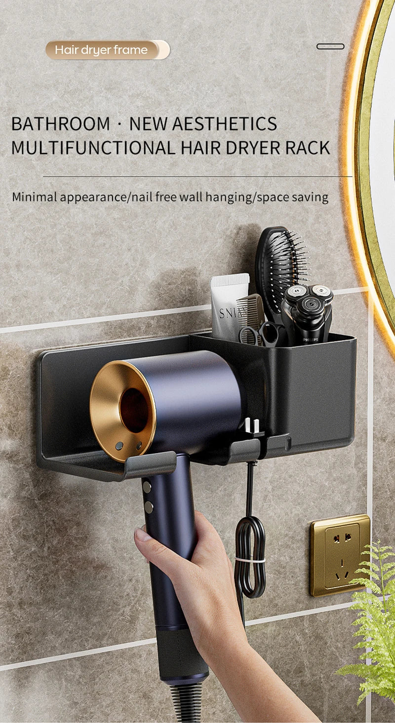 Wall-Mounted Hair Dryer Holder – Bathroom Organizer