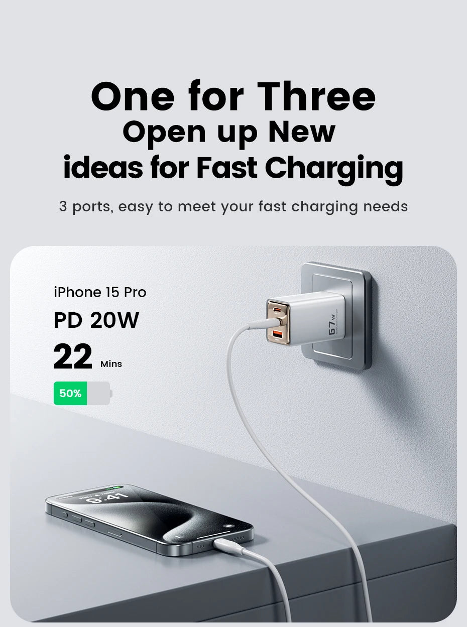 Toocki 67W GaN Charger – Fast USB-C PD for iPhone, MacBook & Samsung