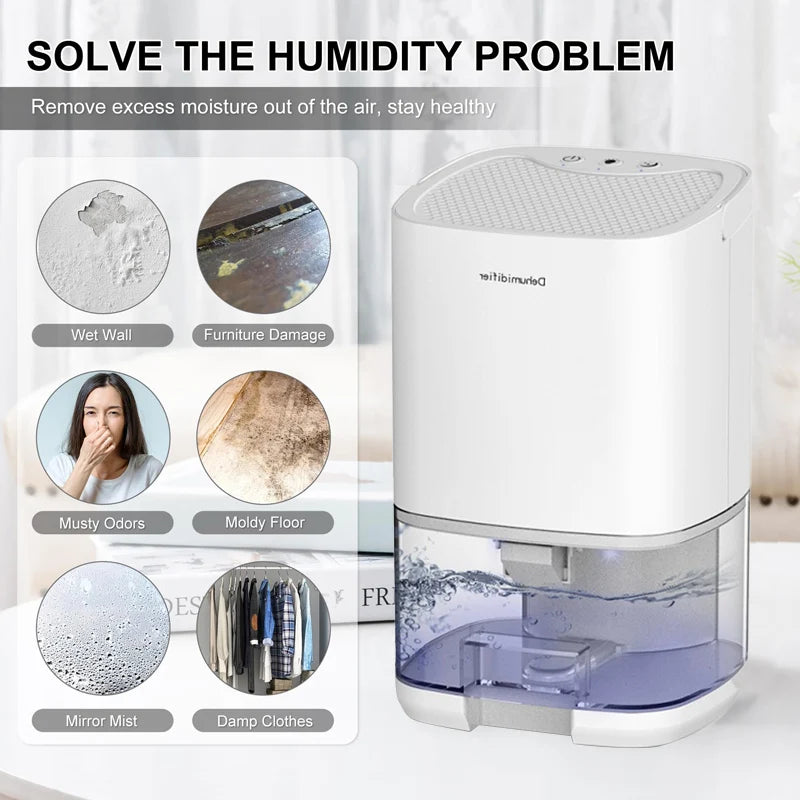 Portable Silent Air Dehumidifier – 1L Compact Moisture Absorber (EU/US Plug)