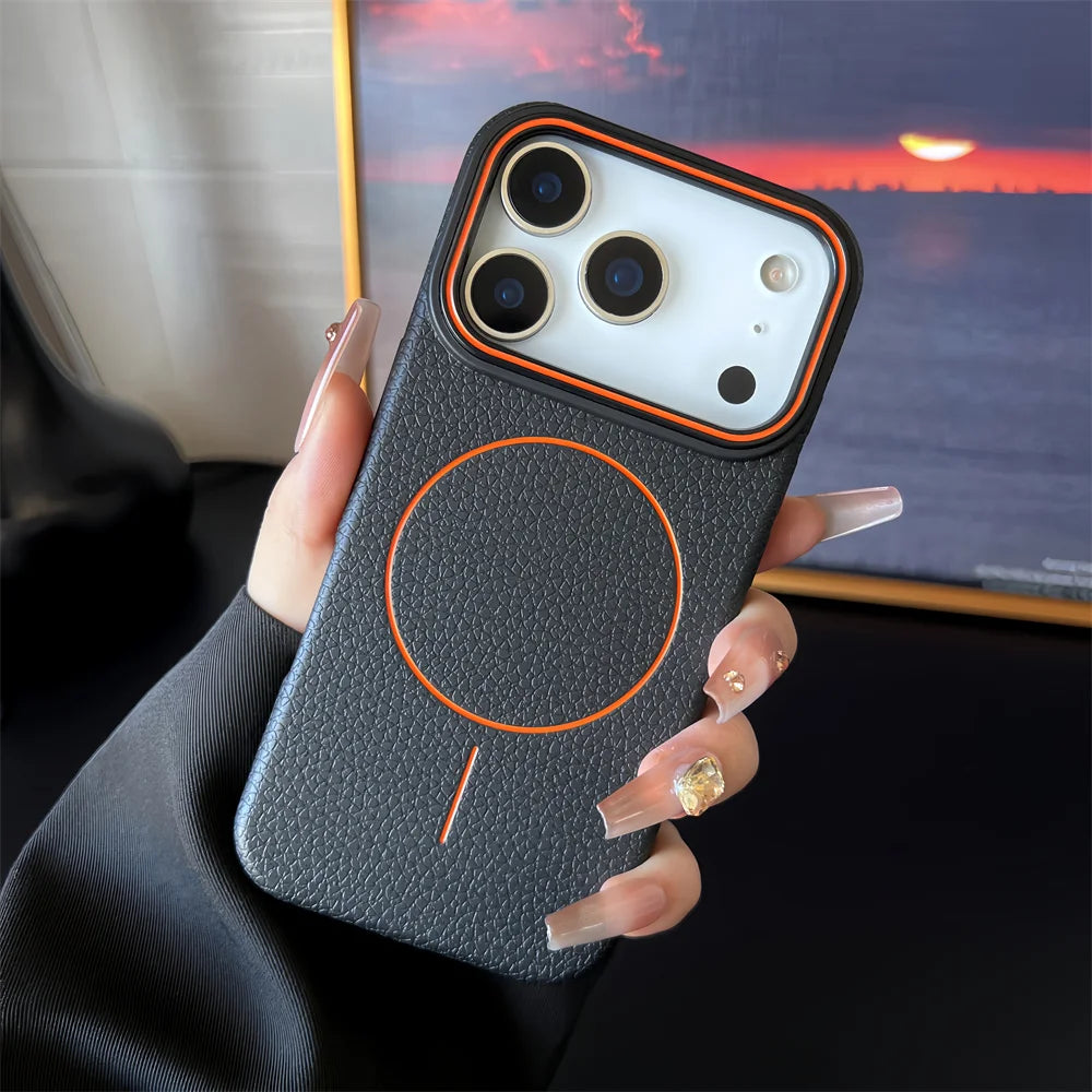 Frosted Hit Color Lichee Pattern Magnetic TPU Case – iPhone 17 Series & More