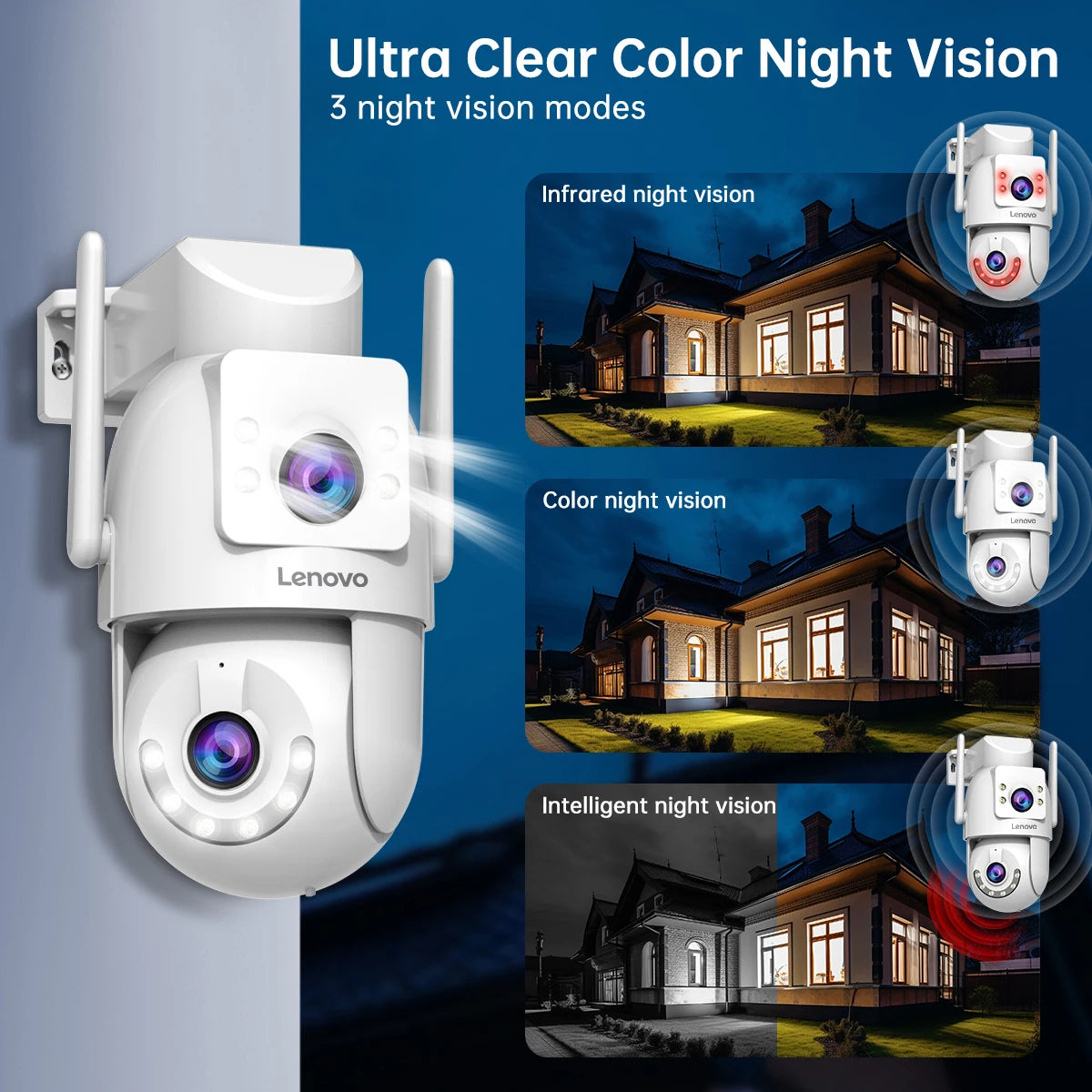 Lenovo 4K Dual-Lens PTZ Wi-Fi Outdoor Security Camera with Auto Tracking & ONVIF
