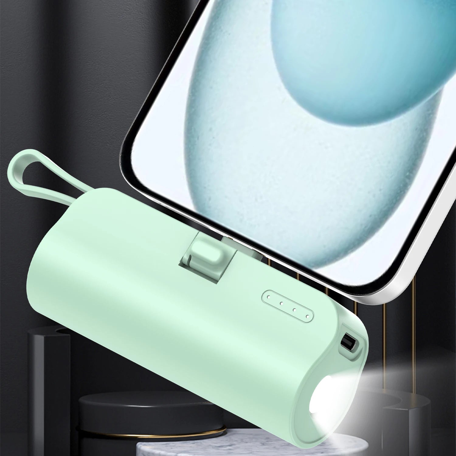 5000mAh Mini Portable Charger with Built-in Cable