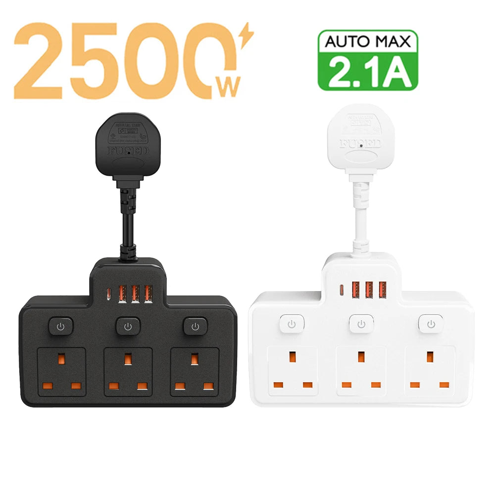 UK Power Strip with AC Outlets, USB-C & Network Filter