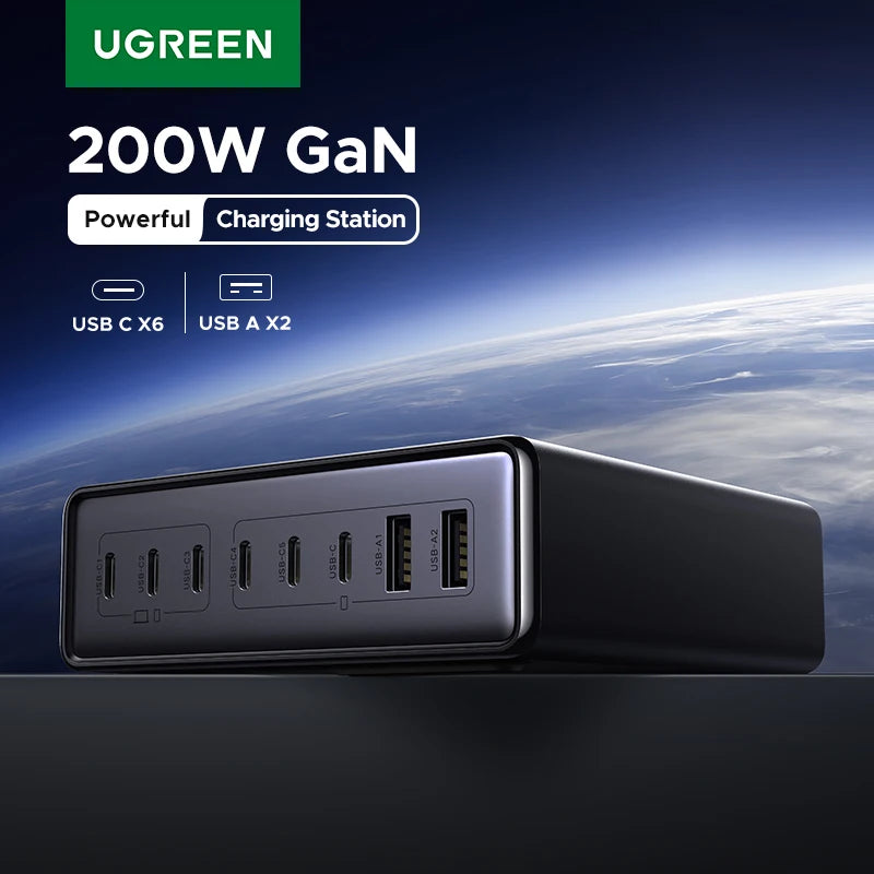 UGREEN 200W/100W/65W GaN Fast Charger – Desktop USB-C