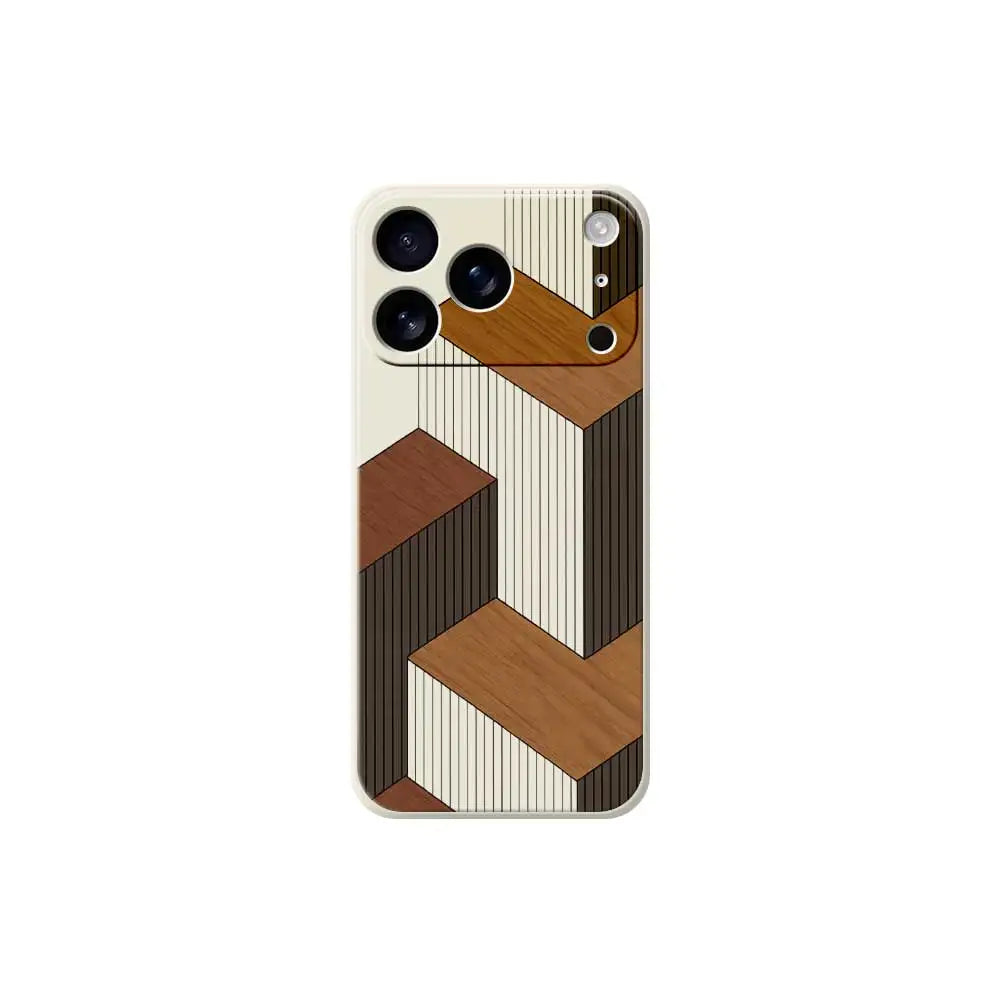 Geometric Wooden Texture TPU Phone Case for iPhone 14–17 Series