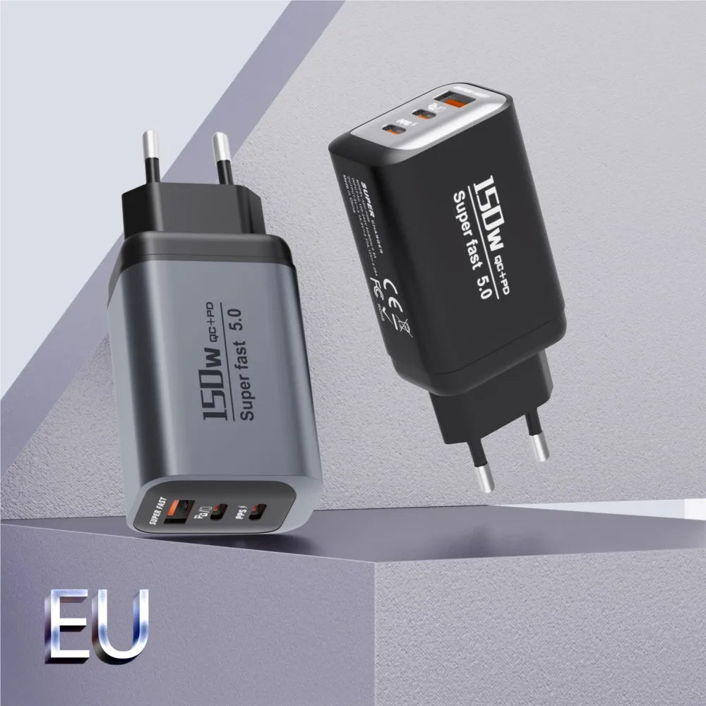 Quick Charge 3.0 Fast Charger Muti Total 150W 3 Port USB Type C PD Mobile Phone Wall Adapter for iPhone 16 Samsung S24 Xiaomi 15