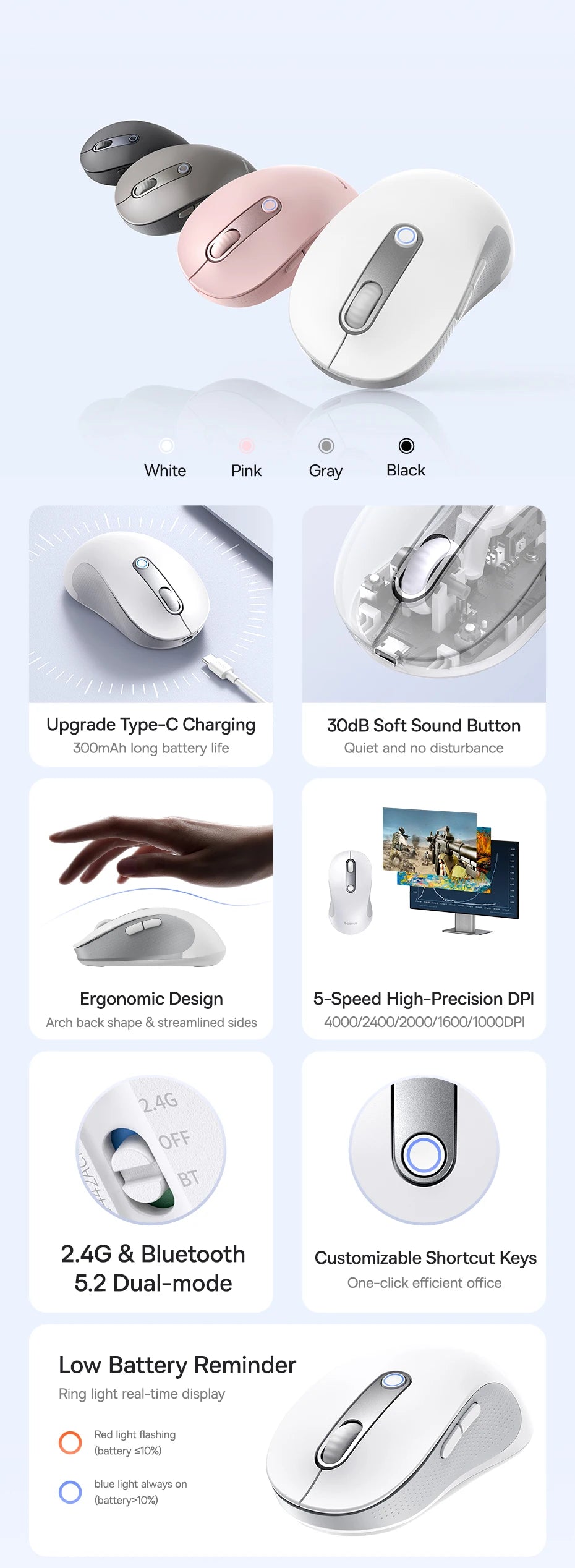 Baseus Wireless Rechargeable Mouse – Ergonomic & Bluetooth