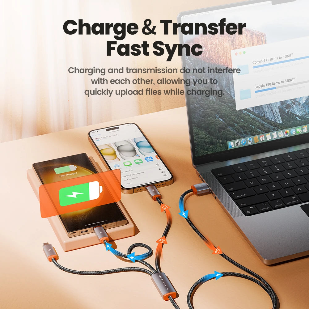 TOOCKI 3-in-1 Fast Charging Cable – USB-C, Lightning & Micro USB Multi Charging Cable
