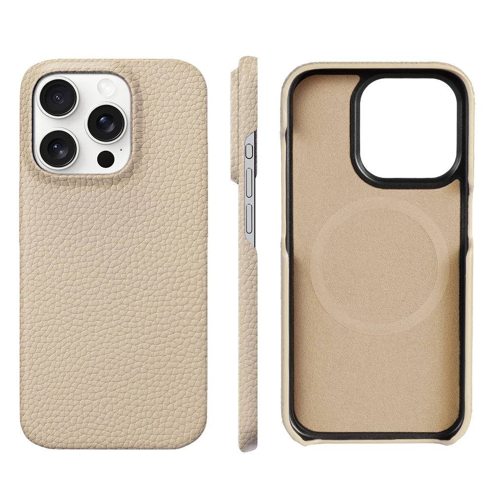 iPhone MagSafe Leather Case – Cowhide Lychee, Pro & Max