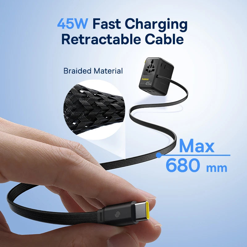 Baseus 6-in-1 GaN Travel Charger – 45W/70W Universal Adapter
