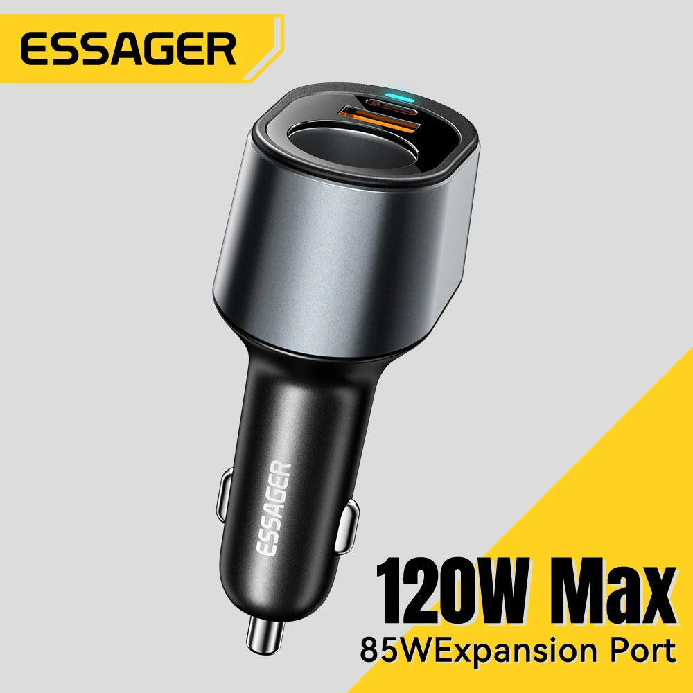 Essager 120W Car Charger Quick Charger Cigarette Lighter QC3.0 USB Type C Fast Charging in Car For iPhone 15 14 13 Xiaomi Laptop