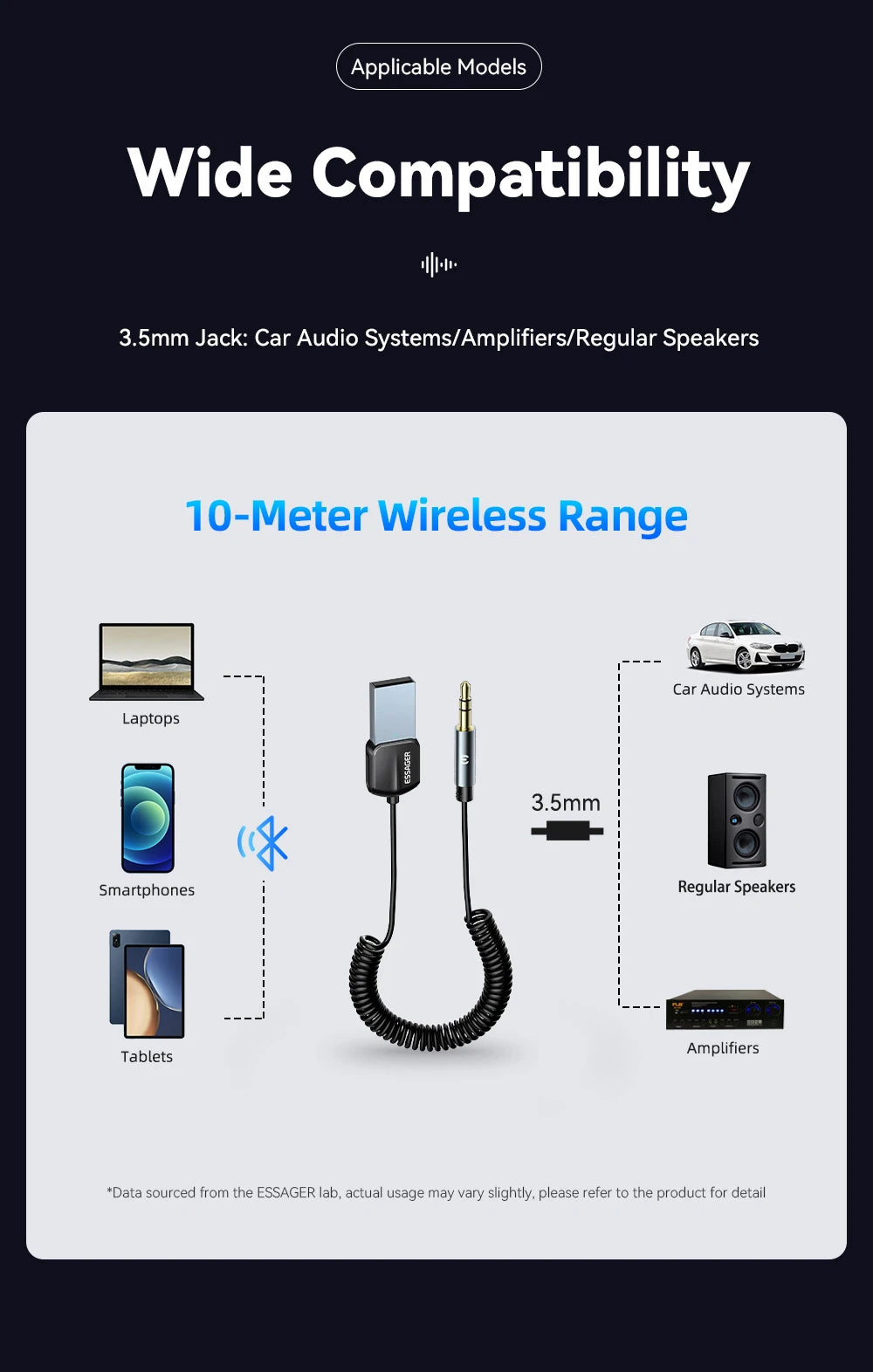 Essager Bluetooth Car Audio Cable 5.0 Transmitter Wireless Receiver Car AUX 3.5mm Jack Adapter Bluetooth Adapter Audio Cable