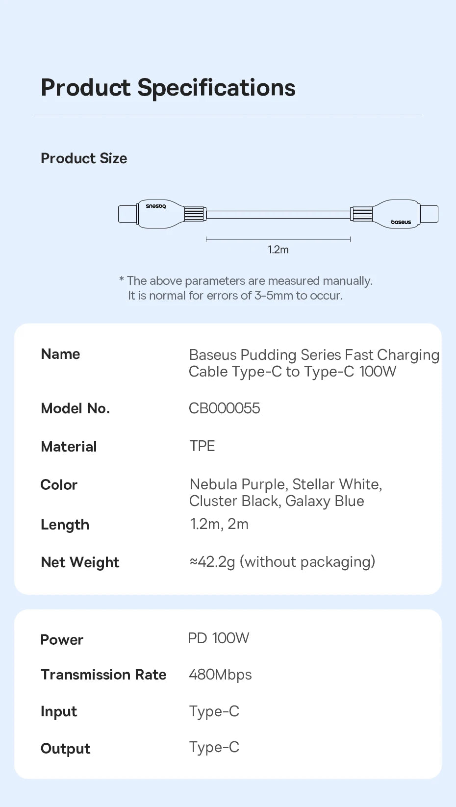 Baseus 100W USB-C Fast Charging Cable
