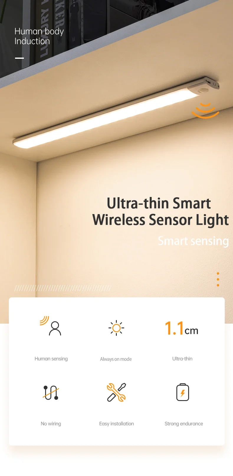 3-in-1 Under Cabinet LED Light – Motion Sensor, USB Rechargeable (Multiple Lengths)